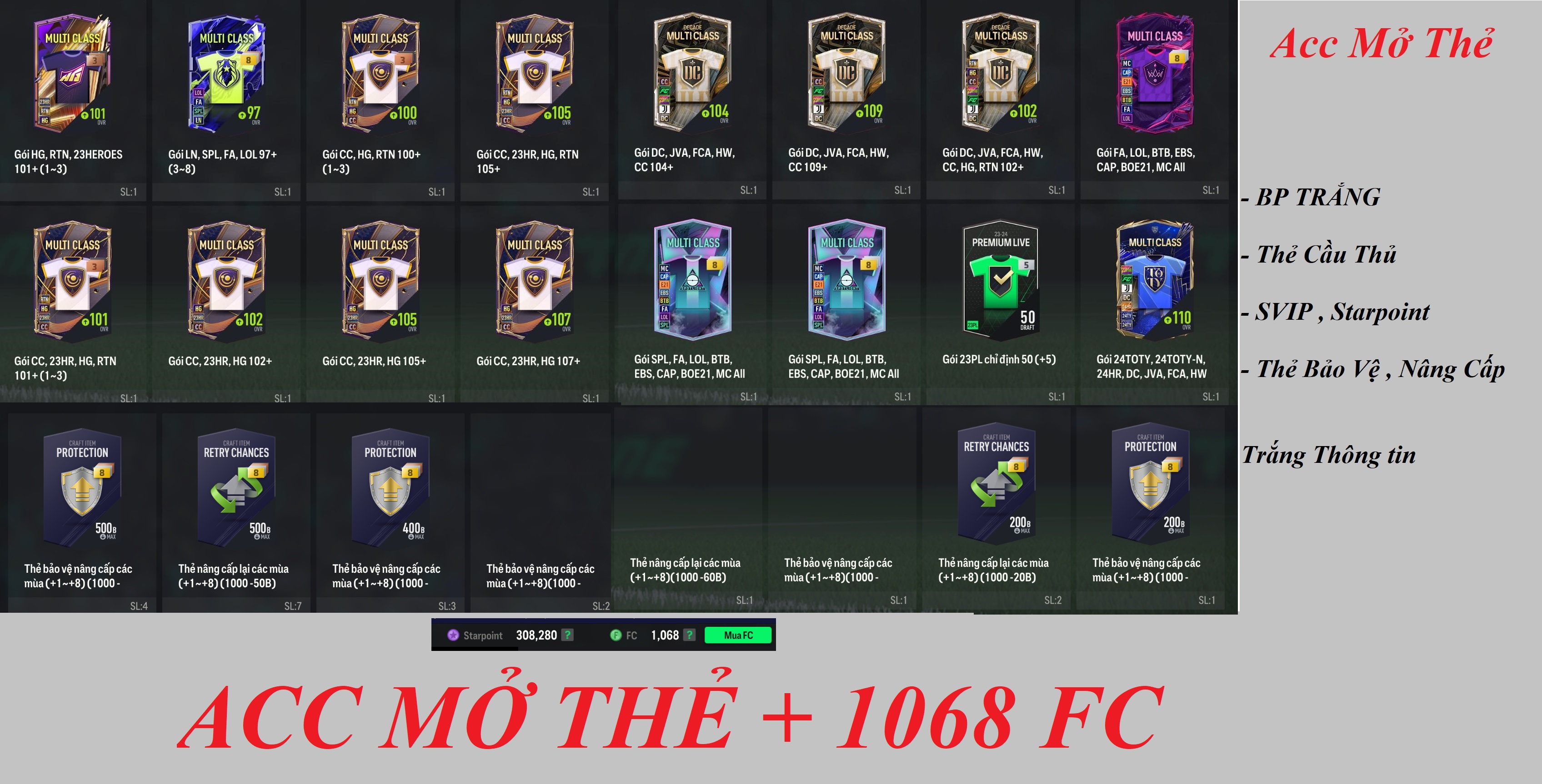 Acc FIFA #ACC MỞ THẺ  + 1068 FC 